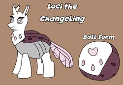 Size: 1075x743 | Tagged: safe, artist:armadillokingbr4dy, derpibooru import, oc, oc:loci, unofficial characters only, changedling, changeling, g4, ball, brown background, changeling oc, female, image, jpeg, simple background, solo