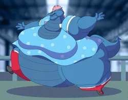 Size: 2169x1699 | Tagged: suggestive, artist:jacalope, derpibooru import, fizzle, g4, blueberry inflation, crossdressing, image, inflation, png