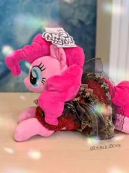 Size: 3077x4103 | Tagged: safe, derpibooru import, official, pinkie pie, original species, plush pony, pony, g4, clothes, dress, image, irl, jpeg, lying down, merchandise, outfit, photo, plushie, reesee, side view