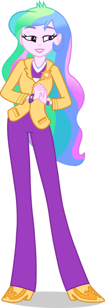 Size: 1280x3767 | Tagged: safe, artist:dustinwatsongkx, derpibooru import, princess celestia, eqg summertime shorts, equestria girls, g4, subs rock, blazer, bracelet, clothes, cutie mark accessory, grin, hands together, image, jewelry, lidded eyes, lipstick, my little pony equestria girls: summertime shorts, pants, pin, png, principal celestia, shirt, shoes, smiling, teeth, watch, wristwatch