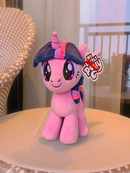 Size: 2030x2707 | Tagged: safe, derpibooru import, official, twilight sparkle, twilight sparkle (alicorn), alicorn, pony, g4, chair, fixed, front view, image, irl, jpeg, merchandise, miniso, photo, plushie, pony plushie, reesee, reflection, smiling, solo