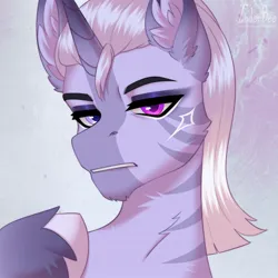 Size: 2048x2048 | Tagged: safe, artist:enderbee, derpibooru import, oc, unofficial characters only, pony, unicorn, bust, heterochromia, horn, image, jpeg, male, portrait, solo, stallion, white mane