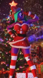 Size: 1152x2048 | Tagged: safe, artist:artempredator, ponerpics import, oc, unofficial characters only, anthro, 3d, breasts, christmas, christmas sweater, clothes, female, gloves, holiday, image, jpeg, one eye closed, socks, solo, solo female, stockings, sweater, thigh highs