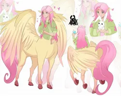 Size: 2048x1623 | Tagged: safe, artist:inkrred, derpibooru import, part of a set, angel bunny, fluttershy, bird, centaur, human, pony, rabbit, taur, g4, animal, butt, centaurified, centaurshy, duo, duo male and female, eared humanization, female, floating heart, flutterbutt, freckles, freckleshy, heart, horse ears, humanized, image, jpeg, large wings, male, mare, partially open wings, pegataur, plot, simple background, species swap, white background, wings, zoom layer