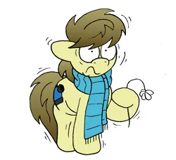 Size: 3425x3109 | Tagged: safe, artist:bobthedalek, derpibooru import, oc, oc:kettle master, unofficial characters only, earth pony, pony, clothes, flower, image, nervous, pinpoint eyes, png, scarf, shaking, simpsons did it, the dud, the simpsons