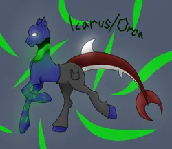 Size: 2000x1739 | Tagged: safe, artist:mothboibug, derpibooru import, oc, oc:icarus waxwater, unofficial characters only, pegasus, pony, sea pony, seapony (g4), fallout equestria, ashes town, clothes, commission, digital art, glow, glowing eyes, ibispaint x, image, jpeg, missing wing, mutant, mutation, no pupils, owner:blackblade360, pants, pegasus oc, pose, raised leg, raised tail, scar, sea pony oc, shadow, signature, simple background, tail, two toned tail, walking, white eyes, wings