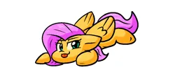 Size: 1021x438 | Tagged: safe, artist:zutcha, derpibooru import, fluttershy, pegasus, pony, g4, :p, cute, female, flat fuck friday, floppy ears, image, jpeg, lidded eyes, lying down, mare, prone, shyabetes, simple background, solo, sploot, tongue out, white background