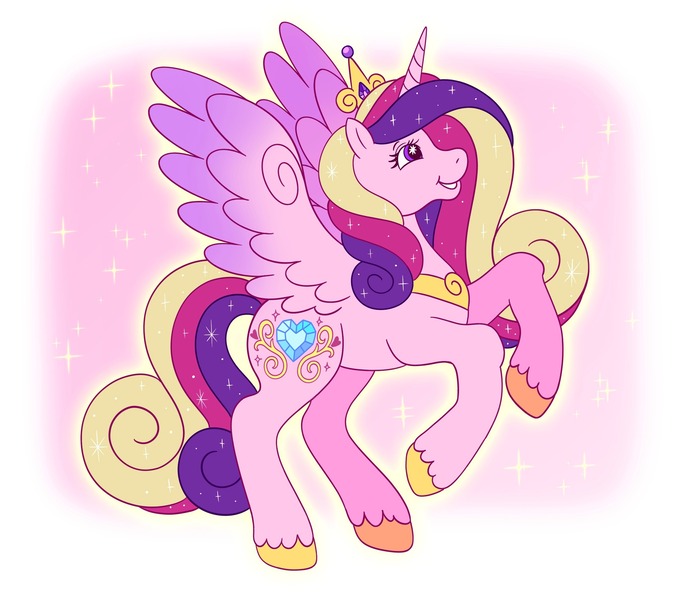 Size: 2686x2383 | Tagged: safe, artist:sketchquill, derpibooru import, princess cadance, alicorn, pony, g2, g4, female, g4 to g2, generation leap, high res, image, jpeg, mare, rearing, smiling, solo, sparkles, spread wings, unshorn fetlocks, wings