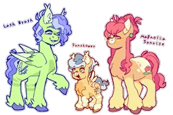 Size: 1559x1044 | Tagged: safe, artist:zer0wlet, derpibooru import, oc, oc:lush brush, oc:magnolia sunrise, oc:sunshower, unofficial characters only, earth pony, pegasus, pony, blue mane, blue tail, blushing, brown hooves, chest fluff, coat markings, colored, colored hooves, colt, ear piercing, earring, earth pony oc, eyebrows, eyebrows visible through hair, family, family photo, female, female oc, foal, full body, green coat, green eyes, hooves, image, jewelry, looking, looking at each other, looking at someone, male, male oc, mare, mother and father, name, open mouth, orange coat, outline, parent, pegasus oc, piercing, pink mane, pink tail, png, purple eyes, purple hooves, purple mane, purple tail, quadrupedal, raised hoof, simple background, smiling, smiling at each other, stallion, standing, tail, three quarter view, transparent background, trio, unshorn fetlocks, white outline, wings