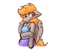 Size: 974x808 | Tagged: safe, artist:zutcha, derpibooru import, derpy hooves, anthro, pegasus, g4, arm grab, arm hooves, blushing, cute, derpabetes, female, floppy ears, image, jpeg, simple background, smiling, solo, white background