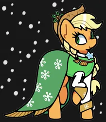 Size: 1537x1764 | Tagged: safe, artist:kindakismet, derpibooru import, applejack, spirit of hearth's warming past, earth pony, pony, g4, clothes, hat, image, jpeg, raised hoof, smiling, solo