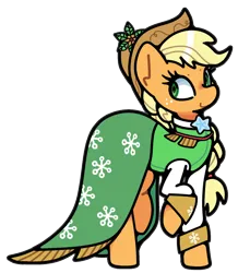 Size: 784x900 | Tagged: safe, alternate version, artist:kindakismet, derpibooru import, applejack, spirit of hearth's warming past, earth pony, pony, g4, clothes, hat, image, png, raised hoof, simple background, smiling, solo, transparent background