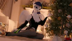 Size: 3840x2160 | Tagged: safe, artist:loveslove, ponerpics import, oc, unofficial characters only, anthro, 3d, arm warmers, breasts, christmas, cleavage, clothes, dress, feet, female, holiday, image, jpeg, solo, stocking feet