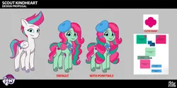 Size: 2693x1341 | Tagged: safe, derpibooru import, official, pegasus, pony, g5, my little pony: tell your tale, .psd available, behind the scenes, beret, colored wings, concept art, female, folded wings, hat, image, mare, multicolored wings, png, scout kindheart, wings