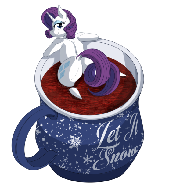 Size: 1800x1950 | Tagged: suggestive, artist:sixes&sevens, derpibooru import, rarity, pony, g4, butt, chocolate, cup, cup of pony, dock, food, hot chocolate, image, looking at you, looking back, looking back at you, micro, plot, png, rarity is a marshmallow, simple background, tail, transparent background