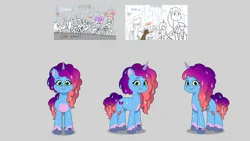 Size: 4096x2304 | Tagged: safe, derpibooru import, pony, unicorn, g5, my little pony: tell your tale, attack of the bunnisus, bracelet, coat markings, female, freckles, friendship bracelet, gray background, horn, image, jewelry, misty brightdawn, png, rain, rebirth misty, simple background, smiling, socks (coat marking), solo, wet, wet mane