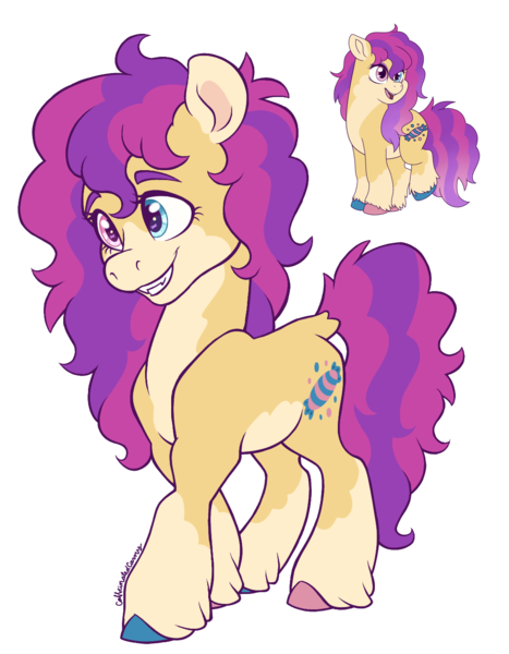 Size: 1085x1395 | Tagged: safe, artist:caffeinatedcarny, derpibooru import, bon bon (g1), earth pony, pony, g1, my little pony tales, bald face, blaze (coat marking), clothes, coat markings, colored ears, colored hooves, countershading, cute, cute little fangs, cyan eyes, facial markings, fangs, female, grin, heterochromia, hooves, image, mare, mealy mouth (coat marking), mismatched hooves, pale belly, pink eyes, png, redesign, simple background, smiling, socks, socks (coat marking), solo, transparent background, unshorn fetlocks