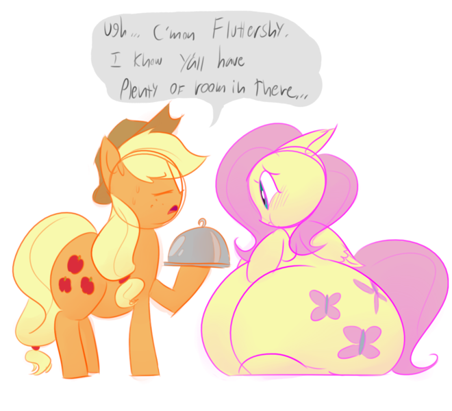 Size: 1100x1000 | Tagged: suggestive, artist:polofastter, artist:secretgoombaman12345, derpibooru import, applejack, fluttershy, earth pony, pegasus, pony, g4, adorafatty, blushing, butt, cloche, duo, duo female, fat, fattershy, feederjack, feeding, female, food, force feeding, huge butt, image, impossibly large butt, large butt, mare, morbidly obese, obese, plot, png, simple background, sitting, stuffed, stuffing, sweat, transparent background, weight gain