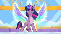 Size: 720x405 | Tagged: safe, artist:twilightsparkle2011, derpibooru import, twilight sparkle, twilight sparkle (alicorn), alicorn, pony, g4, g5, my little pony: tell your tale, colored wings, crystal brighthouse, female, g4 to g5, generation leap, image, jpeg, multicolored wings, my little pony, my little pony: rainbow roadtrip, rainbow wings, solo, wings