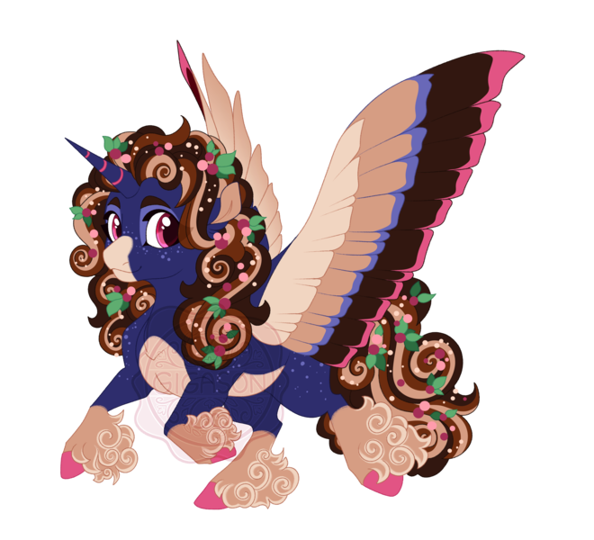 Size: 4400x4000 | Tagged: safe, artist:gigason, derpibooru import, oc, oc:garland ganache, alicorn, pony, absurd resolution, colored wings, female, image, magical lesbian spawn, mare, multicolored wings, offspring, parent:cup cake, parent:princess luna, png, simple background, solo, transparent background, wings