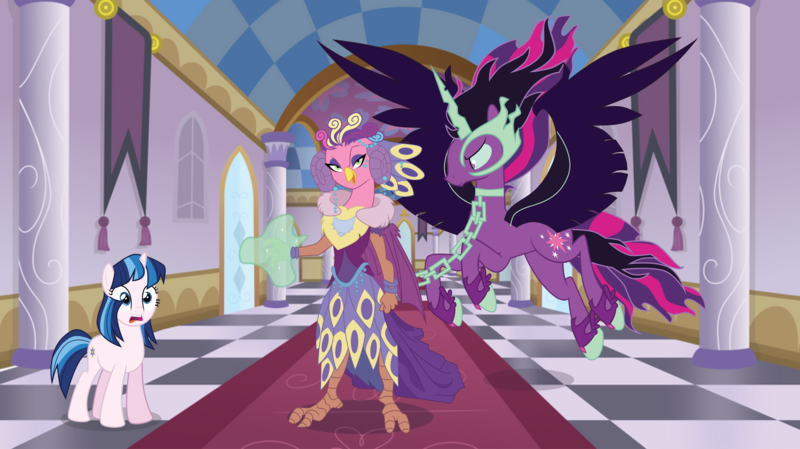 Size: 9910x5566 | Tagged: safe, artist:shootingstarsentry, derpibooru import, princess eris, sci-twi, twilight sparkle, oc, oc:evening star, ponified, pony, unicorn, equestria girls, g4, absurd resolution, female, horn, image, mare, midnight sparkle, png