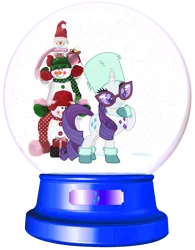 Size: 1700x2177 | Tagged: safe, artist:lizzmcclin, derpibooru import, rarity, pony, unicorn, g4, female, hat, horn, image, png, simple background, snow, snow globe, snowman, solo, transparent background, winter hat