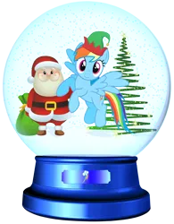 Size: 1700x2177 | Tagged: safe, artist:lizzmcclin, derpibooru import, rainbow dash, pegasus, pony, g4, christmas, christmas tree, elf hat, female, hat, holiday, image, png, santa claus, snow globe, tree