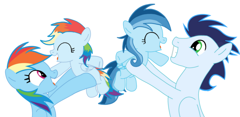 Size: 1280x626 | Tagged: safe, artist:soarindasher10, derpibooru import, rainbow dash, soarin', oc, oc:ragtag, oc:shooting star, pegasus, pony, g4, female, filly, foal, image, male, mare, offspring, parent:rainbow dash, parent:soarin', parents:soarindash, png, shipping, siblings, simple background, soarindash, stallion, straight, transparent background, twins