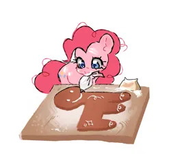 Size: 2224x2020 | Tagged: safe, artist:azaani, derpibooru import, pinkie pie, earth pony, pony, g4, cute, diapinkes, female, gingerbread (food), gingerbread pony, high res, icing bag, image, mare, mouth hold, png, simple background, solo, white background