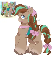 Size: 1960x2048 | Tagged: safe, artist:funnyhat12, derpibooru import, horse, pony, bow, cocoa (wild manes), female, hair bow, image, mare, open mouth, open smile, png, saddle, screencap reference, signature, smiling, solo, tack, tail, tail bow, unshorn fetlocks, wild manes