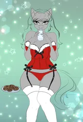 Size: 1900x2800 | Tagged: suggestive, artist:jerraldina, derpibooru import, anthro, pony, big breasts, breasts, christmas, clothes, commission, female, holiday, image, jpeg, milk, socks, stockings, thigh highs, your character here