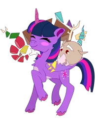 Size: 1311x1649 | Tagged: safe, artist:prixy05, derpibooru import, discord, twilight sparkle, alicorn, draconequus, pony, g4, duo, duo male and female, female, image, male, mare, png, ship:discolight, shipping, simple background, straight, transparent background