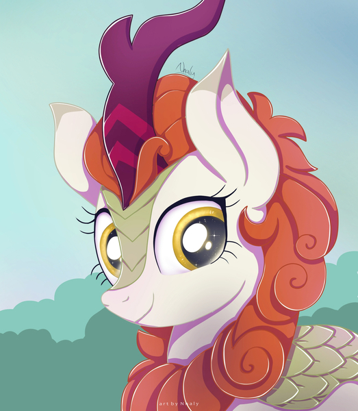 Size: 1024x1174 | Tagged: safe, artist:nnaly, derpibooru import, autumn blaze, kirin, pony, g4, awwtumn blaze, bust, cute, female, image, jpeg, looking at you, mare, portrait, smiling, solo, three quarter view