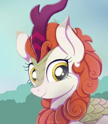 Size: 1024x1174 | Tagged: safe, artist:nnaly, derpibooru import, autumn blaze, kirin, pony, g4, awwtumn blaze, bust, cute, female, image, jpeg, looking at you, mare, portrait, smiling, solo, three quarter view