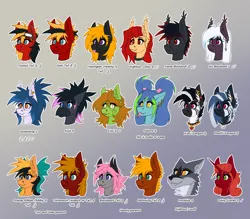 Size: 4000x3500 | Tagged: safe, artist:twotail813, derpibooru import, oc, oc:gear, oc:hearty, oc:nightsun, oc:nis blackhoof, oc:sweetdrop, oc:twotail, oc:xarxe blackhoof, unofficial characters only, bat pony, earth pony, gryphon, pegasus, pony, unicorn, wolf, zebra, beak, collar, ear piercing, earring, female, horn, image, jewelry, male, necklace, piercing, png, simple background, tongue out, zebra oc