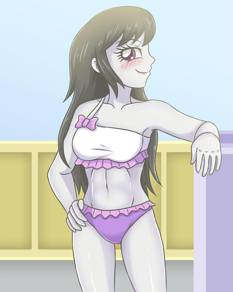 Size: 2190x2738 | Tagged: safe, artist:sumin6301, derpibooru import, octavia melody, human, equestria girls, equestria girls series, g4, armpits, belly, belly button, bikini, blushing, breasts, clothes, female, image, jpeg, midriff, my little pony equestria girls: better together, smiling, solo, swimsuit