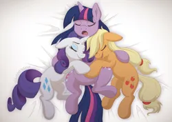 Size: 1024x725 | Tagged: safe, artist:littlehybridshila, derpibooru import, applejack, rarity, twilight sparkle, earth pony, pony, unicorn, g4, look before you sleep, 2020, bonding, cuddle puddle, cuddling, cute, female, floppy ears, hand on belly, hatless, horn, image, jackabetes, jpeg, lesbian, lying down, missing accessory, my little pony, old art, on back, ot3, polyamory, pony pile, raribetes, rarijack, rarijacklight, rarilightjack, ship:rarilight, ship:twijack, shipping, side, sleeping, snoring, snuggling, trio, trio female, twiabetes, twirarijack, unicorn twilight