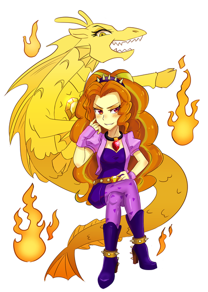 Size: 1089x1530 | Tagged: safe, artist:tzc, derpibooru import, adagio dazzle, human, siren, equestria girls, g4, rainbow rocks, amulet, boots, clothes, crossed legs, female, fingerless gloves, gem, gloves, headband, high heel boots, image, jewelry, my little pony equestria girls: rainbow rocks, necklace, orange hair, png, self paradox, shoes, siren gem, spiked headband, spikes, true form