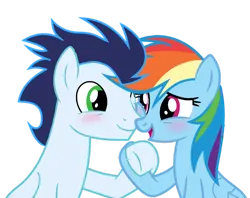 Size: 1280x1013 | Tagged: safe, artist:soarindasher10, derpibooru import, rainbow dash, soarin', pegasus, pony, g4, cheek squish, duo, female, image, looking at each other, looking at someone, male, mare, png, shipping, simple background, soarindash, squishy cheeks, stallion, straight, transparent background