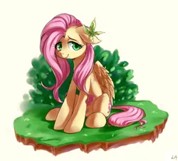 Size: 1370x1240 | Tagged: safe, artist:luciferamon, derpibooru import, fluttershy, butterfly, insect, pony, g4, cute, dirt cube, female, image, lidded eyes, looking at you, mare, png, shyabetes, simple background, sitting, smiling, solo