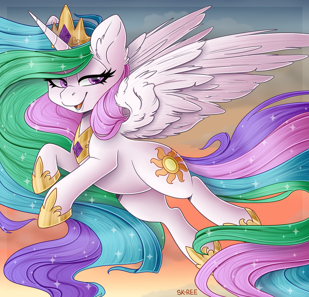 Size: 1024x984 | Tagged: safe, artist:sk-ree, derpibooru import, princess celestia, alicorn, pony, g4, chibi, crown, female, hoof shoes, image, jewelry, mare, peytral, png, regalia, solo, spread wings, wings