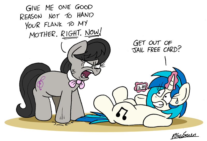 Size: 2300x1576 | Tagged: safe, artist:bobthedalek, derpibooru import, octavia melody, vinyl scratch, earth pony, pony, unicorn, g4, abuse, angry, card, cross-popping veins, emanata, female, glow, glowing horn, horn, image, magic, mare, moments before disaster, monopoly, nervous, newbie artist training grounds, octavia is not amused, png, ragetavia, stomping, sweat, sweatdrop, telekinesis, this will end in tears, this will not end well, unamused, vinylbuse, yelling