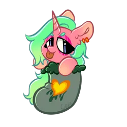 Size: 2048x2048 | Tagged: safe, artist:cupute, derpibooru import, oc, unofficial characters only, pony, unicorn, :p, big ears, cheap, chibi, christmas, christmas stocking, commission, ear fluff, ear piercing, earring, eyebrows, eyeshadow, gradient body, gradient hooves, gradient horn, gradient mane, green mane, heart, holiday, horn, image, jewelry, long hair, looking at you, makeup, piercing, pink body, png, simple background, solo, solo focus, tongue out, transparent background, unicorn oc, ych result, your character here