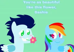 Size: 3553x2499 | Tagged: safe, anonymous artist, derpibooru import, rainbow dash, soarin', pegasus, pony, series:soarindash relationship, series:soarindash romantic tales, g4, derpibooru exclusive, female, flower, image, jpeg, male, mare, pointy ponies, shipping, soarindash, stallion, straight, text