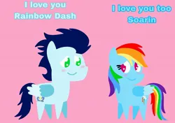 Size: 3553x2499 | Tagged: safe, anonymous artist, derpibooru import, rainbow dash, soarin', pegasus, pony, series:soarindash relationship, series:soarindash romantic tales, g4, blushing, derpibooru exclusive, female, i love you, image, jpeg, looking at each other, looking at someone, male, mare, pointy ponies, shipping, smiling, smiling at each other, soarindash, stallion, straight