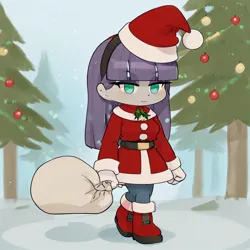 Size: 1024x1024 | Tagged: safe, ai content, derpibooru import, machine learning generated, prompter:anonymous, maud pie, human, g4, chibi, christmas, christmas tree, clothes, costume, hat, holiday, humanized, image, jpeg, meme, padoru, santa costume, santa hat, snow, tree, walking