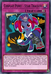 Size: 813x1185 | Tagged: safe, artist:badumsquish, derpibooru import, star tracker, earth pony, g4, alternate hair color, alternate hairstyle, alternate tailstyle, bag, bone, bus, business suit, card, card game, ccg, clothes, cosplay, costume, crossdressing, derpibooru exclusive, dutch angle, effect monster card, fangs, gloves, hat, high heels, image, male, monster card, open mouth, open smile, pigtails, png, pose, pun, purse, saddle bag, shoes, show accurate, skirt, skull, smiling, socks, solo, starcrossed, tail, tour guide from the underworld, trading card, trap, trap card, trap monster, visual pun, yu-gi-oh!, yugioh card