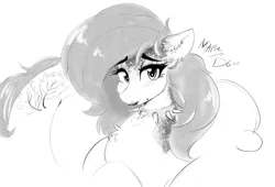 Size: 2000x1362 | Tagged: safe, artist:thelunarmoon, derpibooru import, oc, oc:msmapleleaf, unofficial characters only, earth pony, pony, collar, female, grayscale, image, jpeg, lidded eyes, lipstick, looking at you, mare, mole, monochrome, simple background, solo, spiked collar, white background