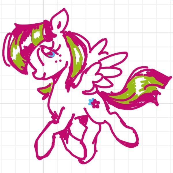 Size: 1224x1224 | Tagged: safe, artist:fizpup, derpibooru import, blossomforth, pegasus, pony, g4, female, flying, grid, image, jpeg, mare, profile, smiling, solo, spread wings, wings