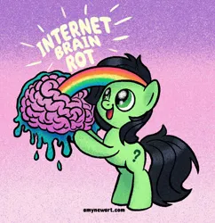 Size: 1206x1245 | Tagged: safe, artist:amynewblue, derpibooru import, oc, oc:anon, earth pony, pony, 4chan, anon pony, brain, brainrot, female, green pony, image, jpeg, mare, organs, question mark, rainbow, rot, solo